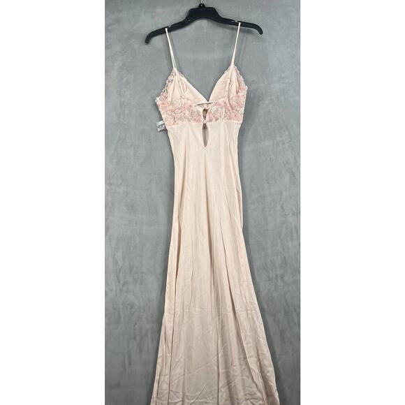New Free People Midnight Magic Maxi Slip Dress Size XSmall Pink Beaded - Picture 8 of 15